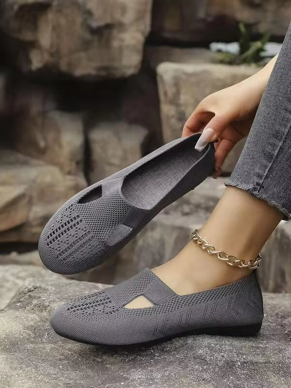 Women's Panda Eye Pattern Knitted Casual Round Toe Slip-On Flat Shoes, Comfortable Mom Shoes For Daily Walking