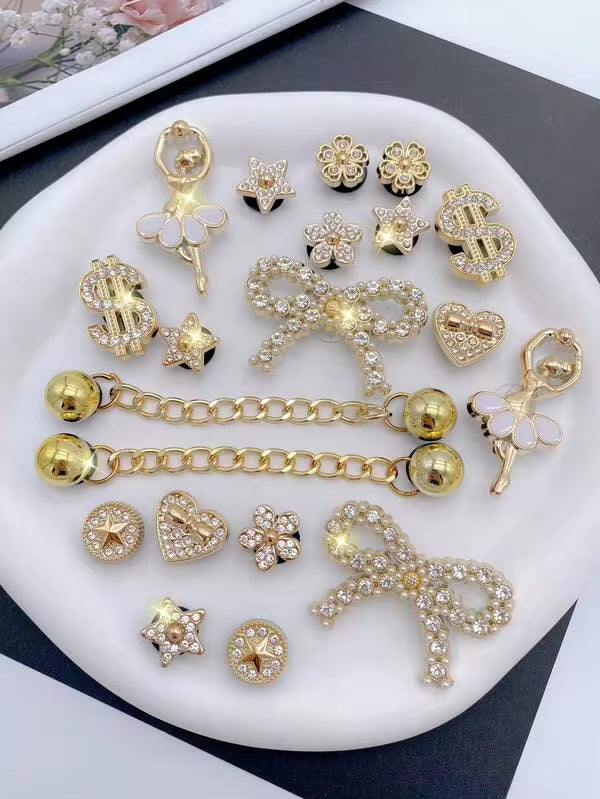 20pcs Detachable Rhinestone Bear, Bow, Snowflower, Garden/Beach Shoes Decoration Chain, Perfect Holiday Gift