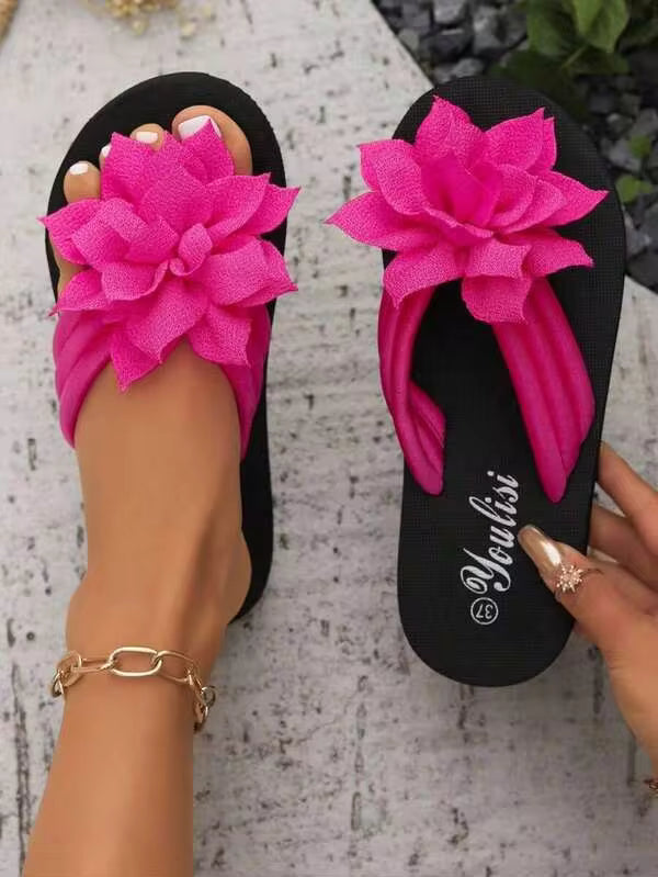 Women's Flip Flops, European And American Style, Fashionable, Comfortable, Lightweight, Beach Sandals, Casual Floral Slippers For Home Women